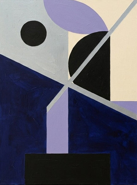 Original Abstract Contemporary Wall Art, Dark Navy, Black, Purple Color, Geometric Pattern Abtract Art for Mid-Century Modern Decor-LargePaintingArt.com