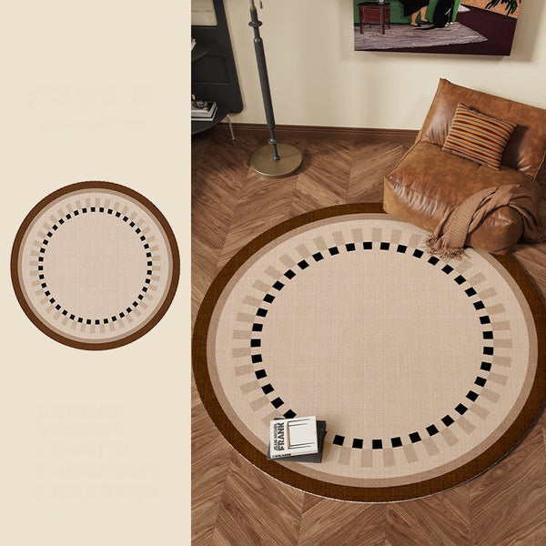 Mid Century Modern Rugs under Chairs, Bedroom Circular Modern Rugs, Geometric Round Rugs for Dining Room, Contemporary Modern Rugs-LargePaintingArt.com