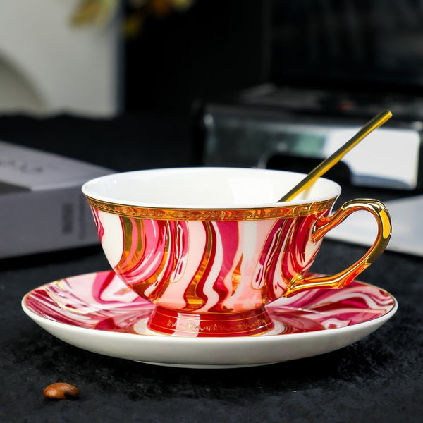 Ceramic Coffee Cup with Saucer, Beautiful British Tea Cup and Saucer, 6.8 oz Tea Cup and Saucer Set of of 2 Cups in Gift Box, 8 Ounce Porcelain Tea Cup Saucer Set-LargePaintingArt.com