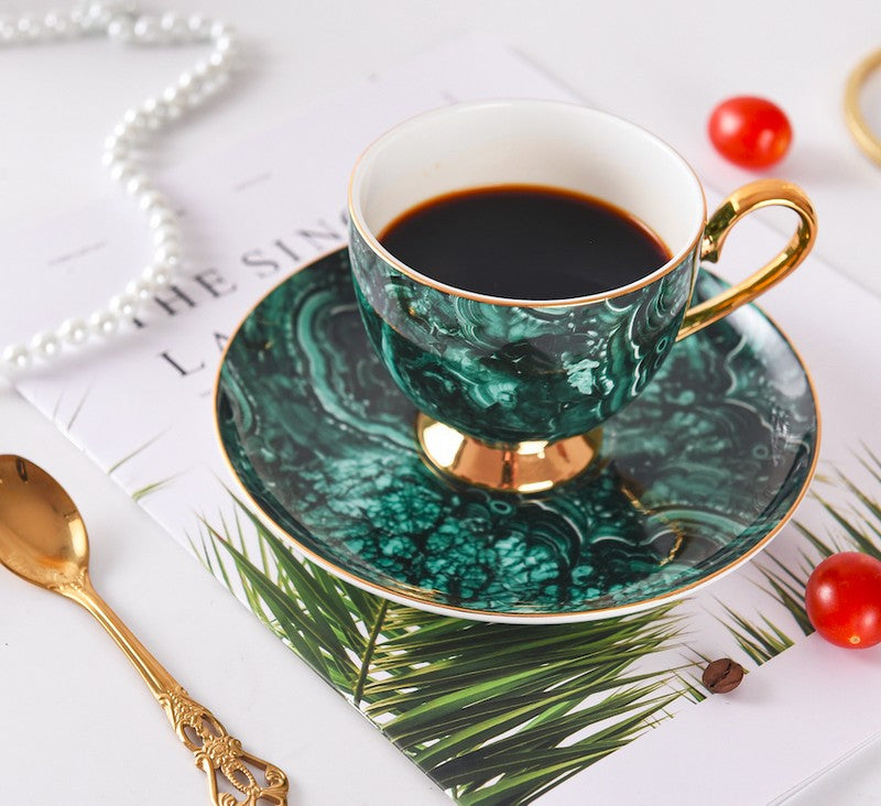 Beautiful British Green Tea Cups, Unique Porcelain Cup and Saucer, Royal Ceramic Coffee Cups, Creative Bone China Porcelain Tea Cup Set-LargePaintingArt.com