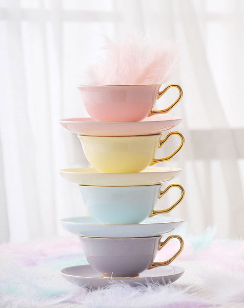 Royal Porcelain Tea Cup Saucer Set, Elegant Flower Pattern Ceramic Coffee Cups, Beautiful British Tea Cups, Unique Traditional Afternoon Tea Cup and Saucer in Gift Box-LargePaintingArt.com