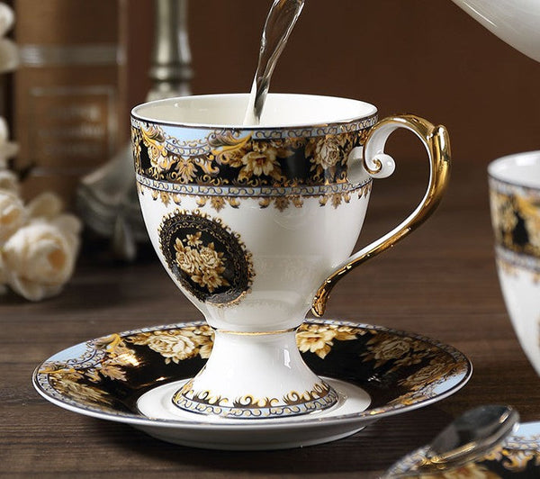 Royal Porcelain Tea Cup Saucer Set, 8 oz Tea Cup and Saucer in Gift Box as Birthday Gift, Elegant Ceramic Coffee Cups, Beautiful British Tea Cups-LargePaintingArt.com
