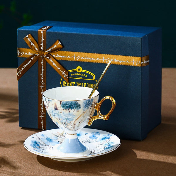 Elegant Ceramic Coffee Cup with Saucer, British Tea Cup set, Ceramic Tea Cup and Saucer Set in Gift Box, Porcelain Tea Cup Set and Saucer Set-LargePaintingArt.com