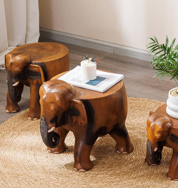Handmade Solid Wood low Stool, Elephant Wooden Stool, Elephant Sofa Stool, Dining Table Stool, Creative Shoe-changing Stool-LargePaintingArt.com