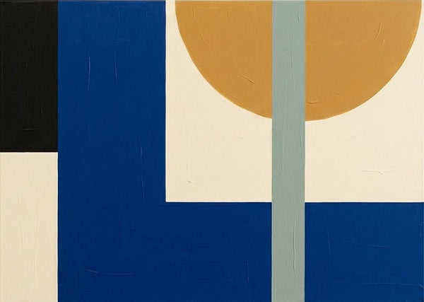 Abstract Art for Mid-Century Contemporary Living Room, Simple Modern Wall Art, Blue, Yellow, Cream Color Geometric Pattern-LargePaintingArt.com