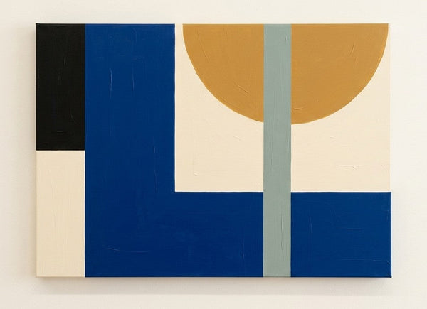 Abstract Art for Mid-Century Contemporary Living Room, Simple Modern Wall Art, Blue, Yellow, Cream Color Geometric Pattern-LargePaintingArt.com