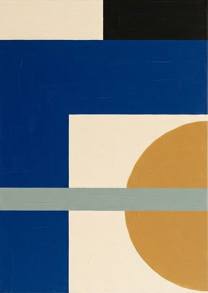 Abstract Art for Mid-Century Contemporary Living Room, Simple Modern Wall Art, Blue, Yellow, Cream Color Geometric Pattern-LargePaintingArt.com