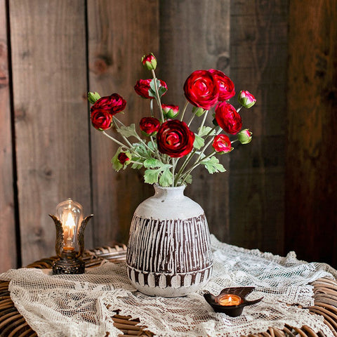 Bedroom Flower Arrangement Ideas, Red Ranunculus Asiaticus Flowers, Simple Modern Floral Arrangement Ideas for Home Decoration, Spring Artificial Floral for Dining Room-LargePaintingArt.com