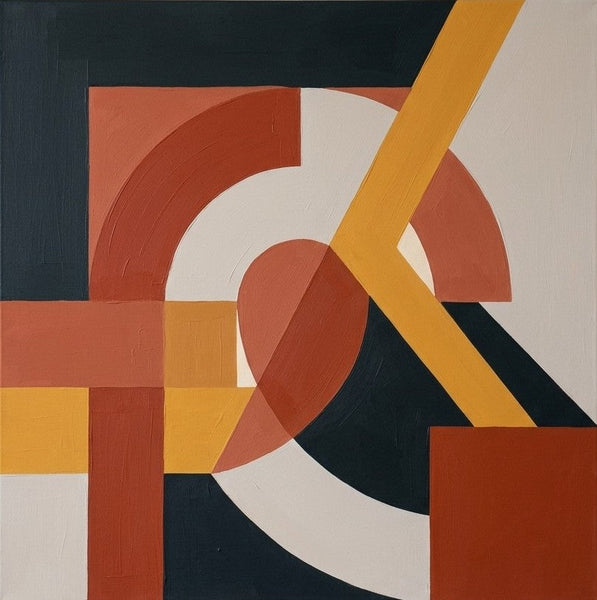 Acrylic Contemporary Wall Art, Terracotta, Charcoal Black, Yellow Color, Geometric Pattern Abstract Paintings for Modernism Decor-LargePaintingArt.com