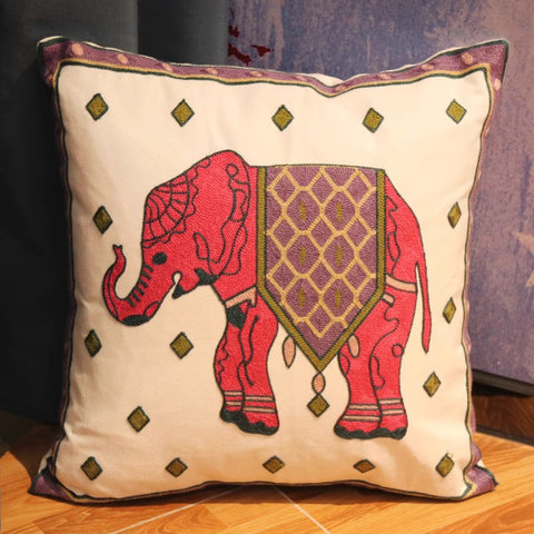Cotton Decorative Pillows, Elephant Embroider Cotton Pillow Covers, Farmhouse Decorative Sofa Pillows, Decorative Throw Pillows for Couch-LargePaintingArt.com