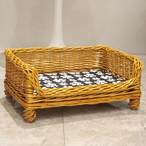 Hand Woven Rattan Cat Beds, Extra Large Natural Wicker Dog Bed with Washable Cushion for Indoor Cats and Dogs-LargePaintingArt.com