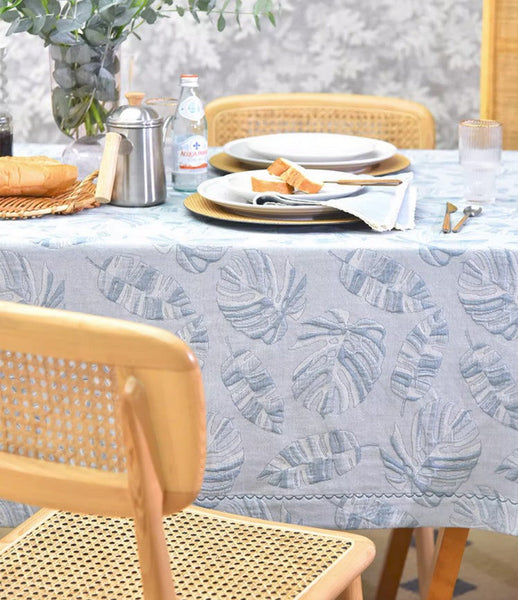 Large Rectangle Table Covers for Dining Room Table, Square Tablecloth for Round Table,Monstera Leaf Modern Table Cloths for Kitchen, Simple Contemporary Cotton Tablecloth-LargePaintingArt.com