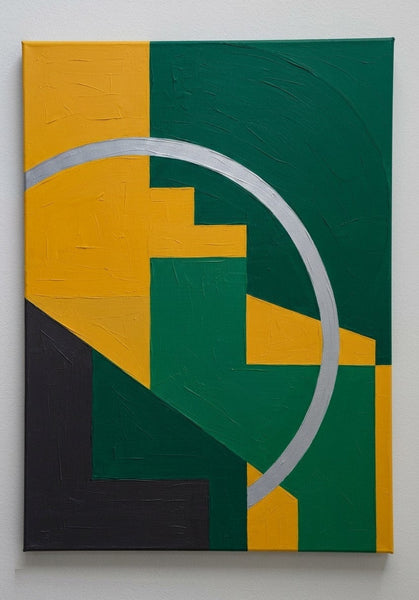 Acrylic Abstract Paintings, Emerald Green, Mustard Yellow Colors, Geometric Pattern Abtract Artwork, Original Contemporary Canvas Wall Art-LargePaintingArt.com