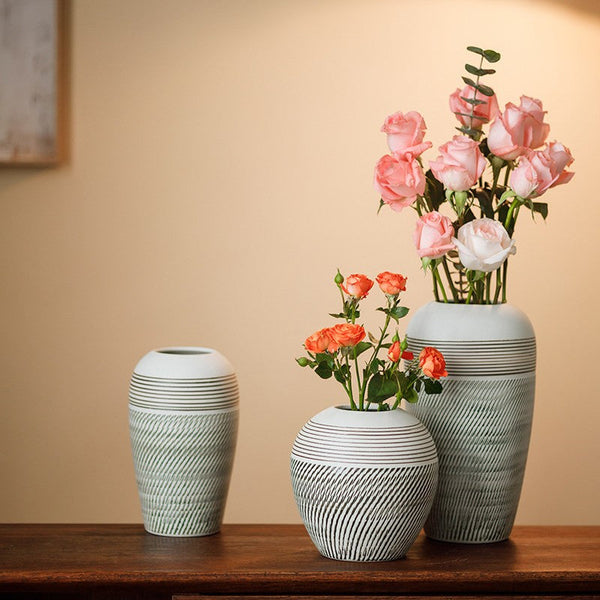 Centerpiece on Dining Table, Large Flower Vase on Table, Pottery Flower Vases Urn, Modern Bouquet Flower Vases, Handmade Water Holding Flower Vases-LargePaintingArt.com