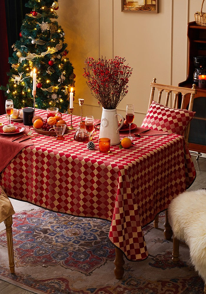 Modern Rectangle Tablecloth for Dining Room Table, Red Checked Table Cloth, Square Tablecloth for Round Table-LargePaintingArt.com