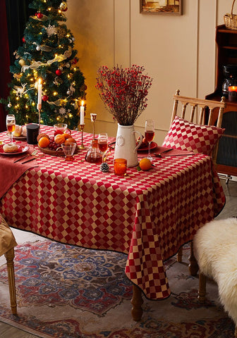Modern Rectangle Tablecloth for Dining Room Table, Red Checked Table Cloth, Square Tablecloth for Round Table-LargePaintingArt.com