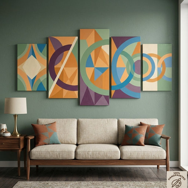 Geometric Modern Art, Large Canvas Paintings for Living Room, Contemporary Abstract Painting, Hand Painted Acrylic Artwork-LargePaintingArt.com