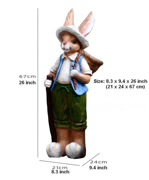 Garden Courtyard Ornaments, Large Rabbit Statue for Garden, Villa Outdoor Decor Gardening Ideas, Bunny Flowerpot, Modern Garden Sculptures-LargePaintingArt.com