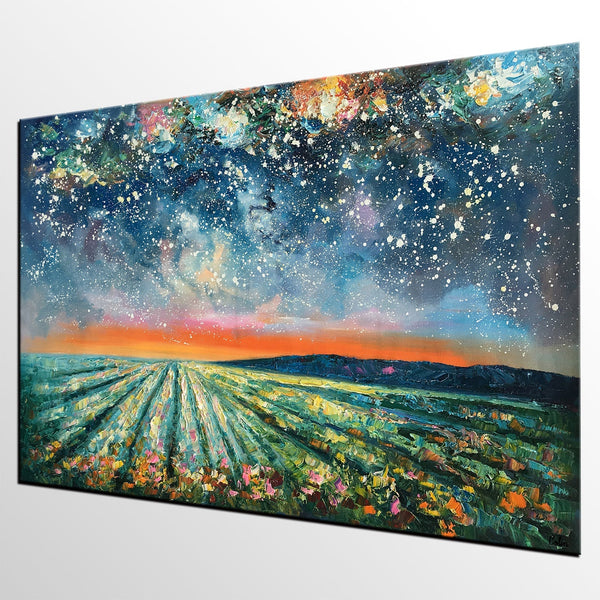 Abstract Landscape Painting, Starry Night Painting, Original Landscape Paintings, Heavy Texture Painting, Landscape Paintings for Living Room-LargePaintingArt.com