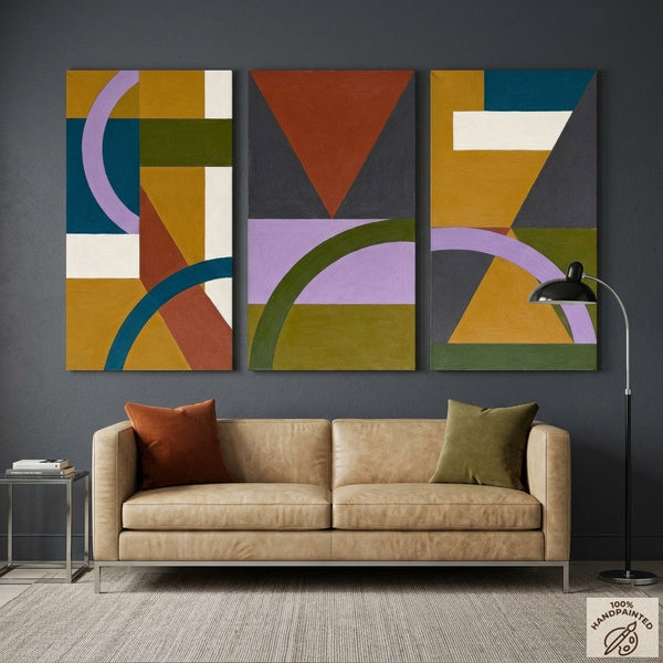 Geometric Abstract Paintings, Modern Paintings for Living Room, Multi Panel Canvas Art, Large Group Paintings-LargePaintingArt.com