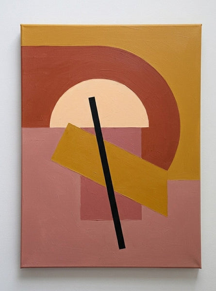 Contemporary Canvas Wall Art, Terracotta, Dusty Pink, Ochre Color, Geometric Pattern Abtract Artwork, Original Abstract Paintings-LargePaintingArt.com