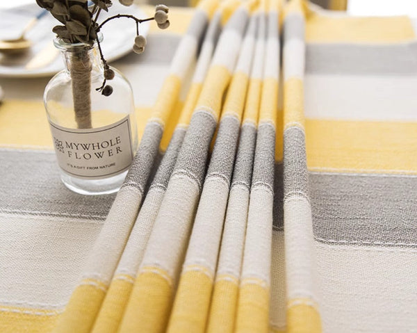 Yellow Stripe Cotton and Linen Tablecloths, Rectangular Tablecloth for Oval Table, Kitchen Rectangular Table Covers, Modern Table Cloths for Dining Room-LargePaintingArt.com