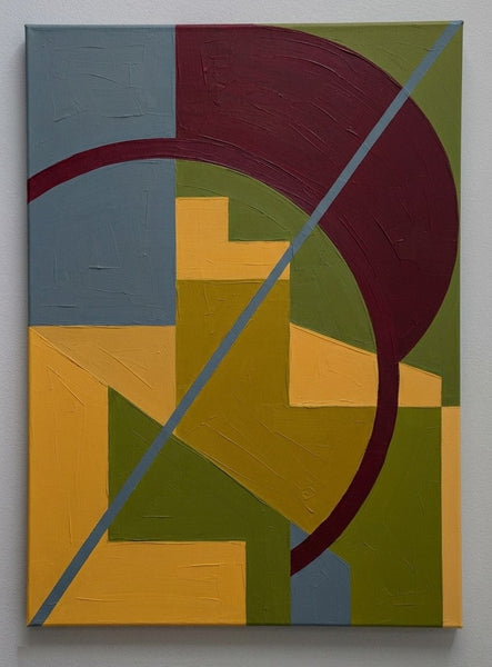 Mustard Yellow, Olive Green, Burgundy Red Colors, Geometric Pattern Contemporary Art for Mid-Century Modern Decor-LargePaintingArt.com