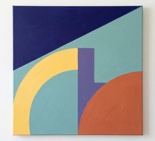 Blue, Yellow, Orange-Red Color, Modern Contemporary Wall Art, Geometric Pattern Abstract Paintings for Modernism Decor-LargePaintingArt.com
