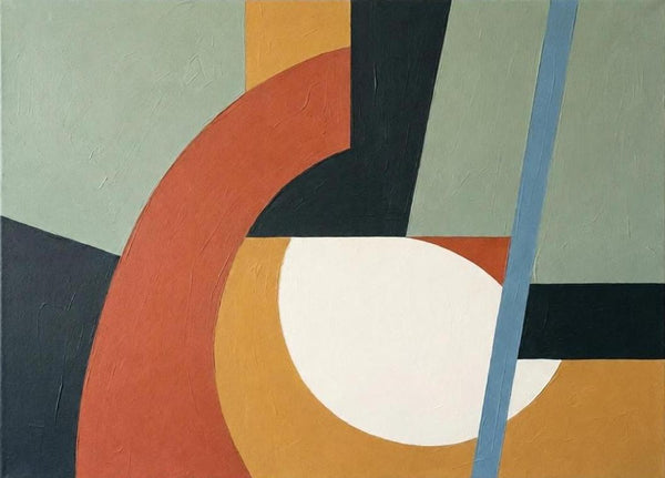 Acrylic Abstract Contemporary Wall Art, Sage Green, Terracotta, Ochre Yellow Color, Original Geometric Abtract Art for Mid-Century Modern Decor-LargePaintingArt.com