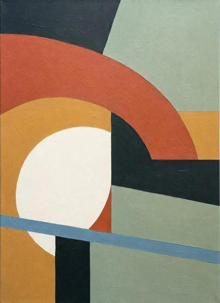 Sage Green, Terracotta, Ochre Yellow Color, Original Geometric Abtract Art for Mid-Century Modern Decor, Acrylic Abstract Contemporary Wall Art-LargePaintingArt.com