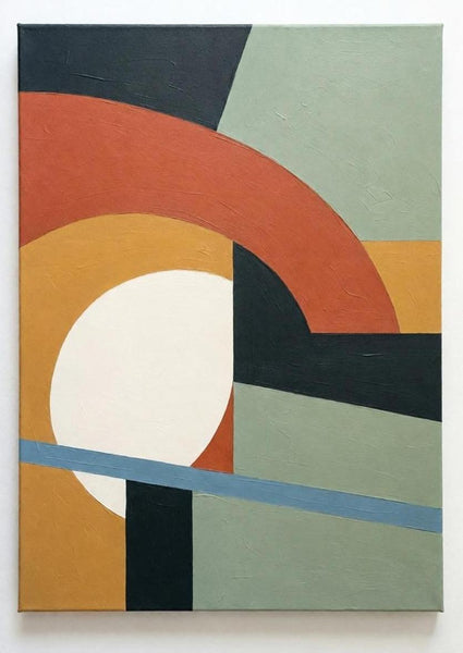 Acrylic Abstract Contemporary Wall Art, Sage Green, Terracotta, Ochre Yellow Color, Original Geometric Abtract Art for Mid-Century Modern Decor-LargePaintingArt.com