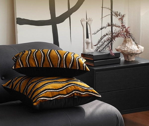 Golden Contemporary Pillows, Abstract Decorative Throw Pillows, Square Modern Throw Pillows for Couch, Large Simple Throw Pillow for Interior Design-LargePaintingArt.com