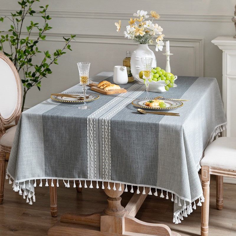 Country Farmhouse Tablecloth, Large Rectangular Tablecloth for Oval Table, Rustic Table Covers for Kitchen, Cotton and Linen Tablecloth for Dining Room Table-LargePaintingArt.com