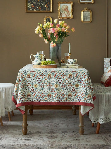 Large Rectangle Tablecloth for Home Decoration, Square Tablecloth for Round Table, Farmhouse Table Cloth Dining Room Table, Flower Pattern Tablecloth-LargePaintingArt.com