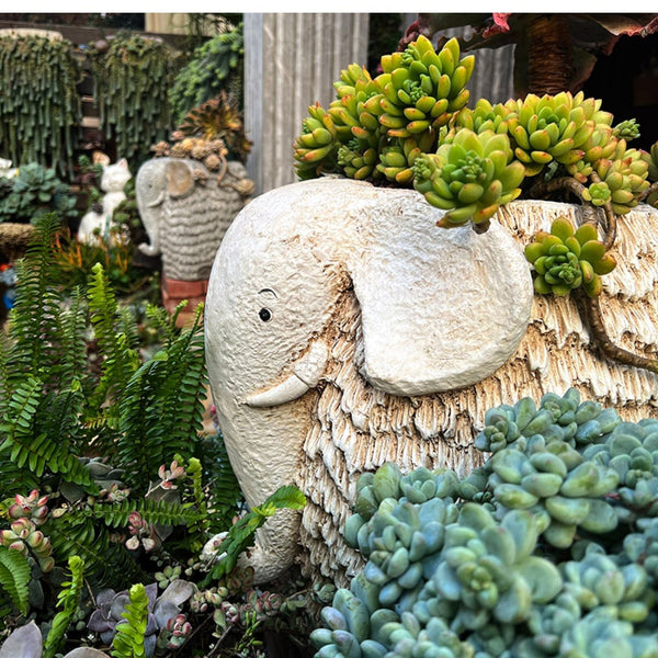 Unique Garden Flowerpot, Large Elephant Flowerpot, Resin Statue for Garden, Modern Animal Statue for Garden Ornaments, Villa Outdoor Decor Gardening Ideas-LargePaintingArt.com