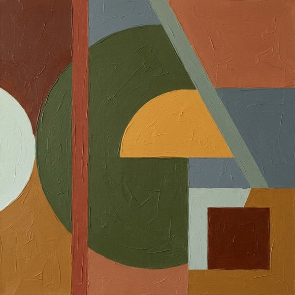 Modern Contemporary Artwork, Green, Ochre Yellow, Terracotta Colors, Geometric Pattern Original Paintings for Modernism Decor-LargePaintingArt.com