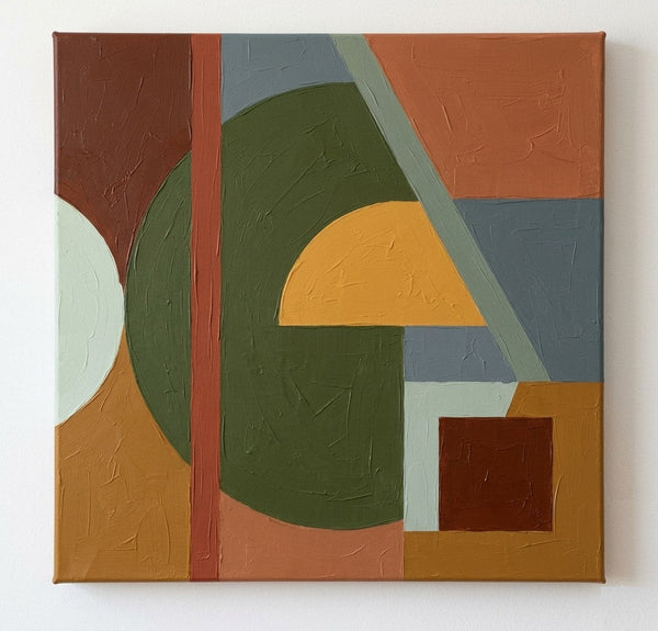 Modern Contemporary Artwork, Green, Ochre Yellow, Terracotta Colors, Geometric Pattern Original Paintings for Modernism Decor-LargePaintingArt.com