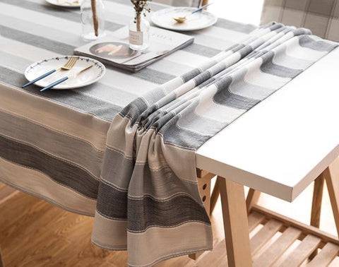 Rectangular Table Covers for Coffee Table, Modern Table Cloths for Dining Room, Gray Stripe Rectangular Tablecloth for Oval Table, Cotton and Linen Tablecloths-LargePaintingArt.com