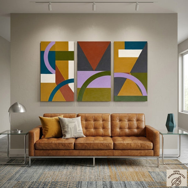 Geometric Abstract Paintings, Modern Paintings for Living Room, Multi Panel Canvas Art, Large Group Paintings-LargePaintingArt.com