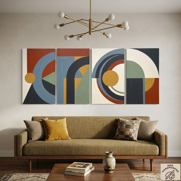 Geometric Modern Painting, Colorful Abstact Art, Original Canvas Wall Art for Living Room-LargePaintingArt.com