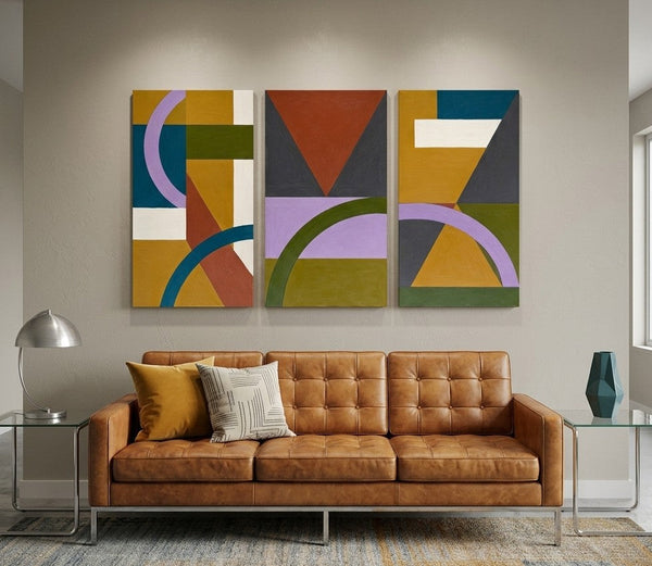 Geometric Abstract Paintings, Modern Paintings for Living Room, Multi Panel Canvas Art, Large Group Paintings-LargePaintingArt.com