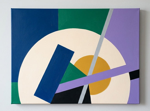 Wall Art for Mid-Century Contemporary Living Room, Blue, Green, Purple Color Geometric Pattern Abstract Modern Wall Art-LargePaintingArt.com