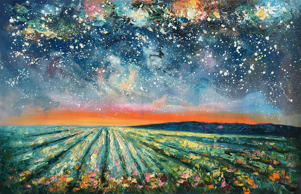 Abstract Landscape Painting, Starry Night Painting, Original Landscape Paintings, Heavy Texture Painting, Landscape Paintings for Living Room-LargePaintingArt.com