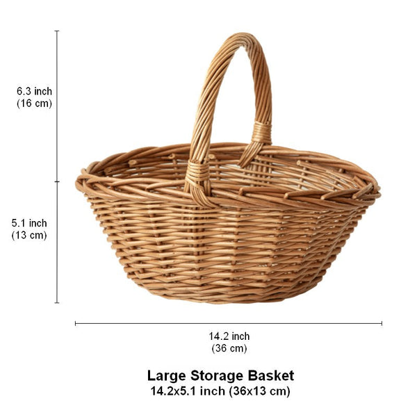 Large Picnic Food Basket with Handle, Lovely Willow Weaving Baskets for Vegetable, Natural Hand-woven Wicker Storage Basket, Natural Fruit Basket, Kitchen Storage Baskets-LargePaintingArt.com