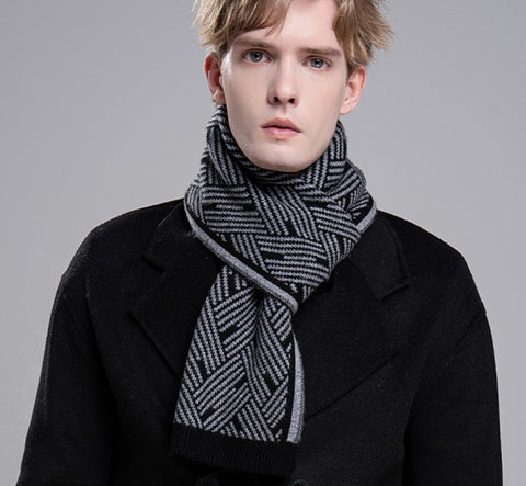 Gray Wool Scarf for Gentleman, Red Thick Wool Scarf, Business Formal Men Scarf Styles, Men's Winter Scarf, Casual Scarf Men, Men's Wool Scarf Winter, Fashion Scarf-LargePaintingArt.com