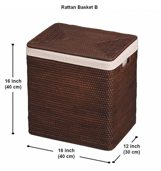 Rectangular Storage Baskets, Large Brown Rattan Storage Baskets, Storage Baskets for Bathroom, Storage Basket with Lid, Storage Baskets for Clothes-LargePaintingArt.com