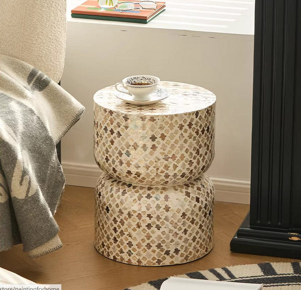 Elegant Small End Table, Modern Side Table, Contemporary Bedside Table, Bedside Small Side Table, Creative Coffee Table, Contemporary Side Table, Portable Casual Side Table, Shell Small Sofa Side Table-LargePaintingArt.com