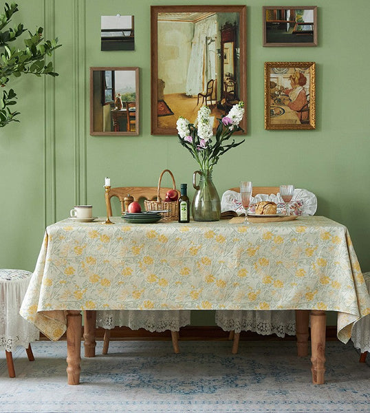 Natural Spring Farmhouse Table Cloth, Large Modern Rectangle Tablecloth for Dining Room Table, Square Tablecloth for Round Table, Flower Pattern Tablecloth-LargePaintingArt.com