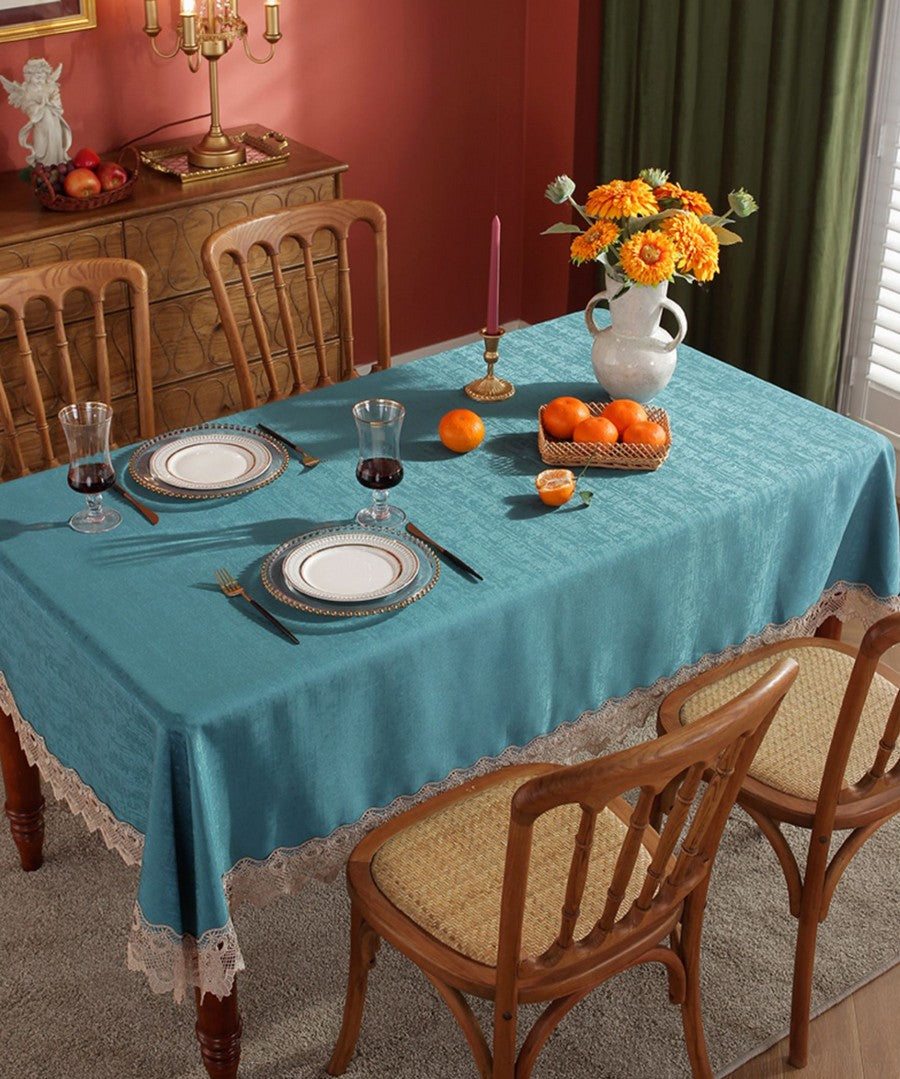 Table Cover for Dining Room Table, Green Lace Tablecloth for Home Decoration, Large Modern Rectangle Tablecloth, Square Tablecloth for Round Table-LargePaintingArt.com