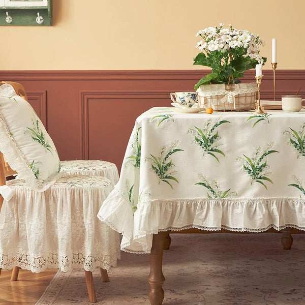 Cotton Embroidery Lace Rectangle Tablecloth for Dining Room Table, Farmhouse Table Cloth, Spring Flower Pattern Tablecloth, Square Tablecloth for Round Table-LargePaintingArt.com